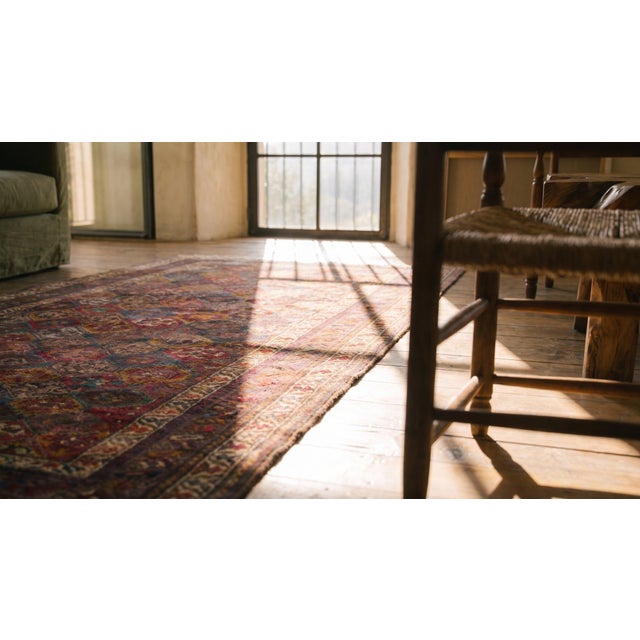 Early 20th Century 1920s Brown Diamond Tribal Antique Persian Kurdish Rug 4'2" X 9'4" Handknotted Wool Carpet For Sale - Image 5 of 7