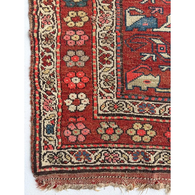 1920s Antique Kurdish with Flower Border Variations of Reds Rug 3.9 x 5.10 For Sale - Image 5 of 10