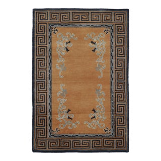 Rug & Kilim’s Chinese Art Deco Inspired Rug, Brown With Greek Key Border For Sale