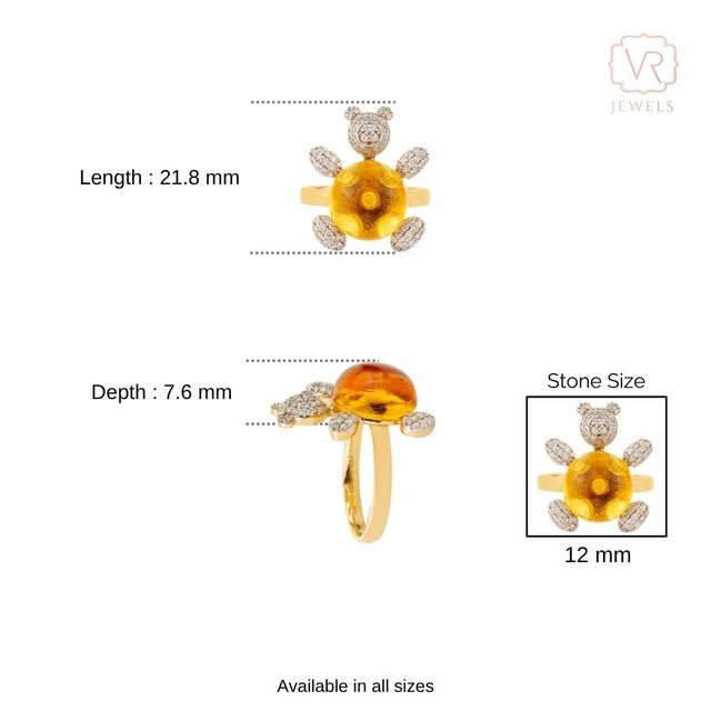 Whimsical Diamond Bear Cocktail Ring With 7.24ct Cabochon Citrine in 18k Gold Size 7 For Sale - Image 11 of 15