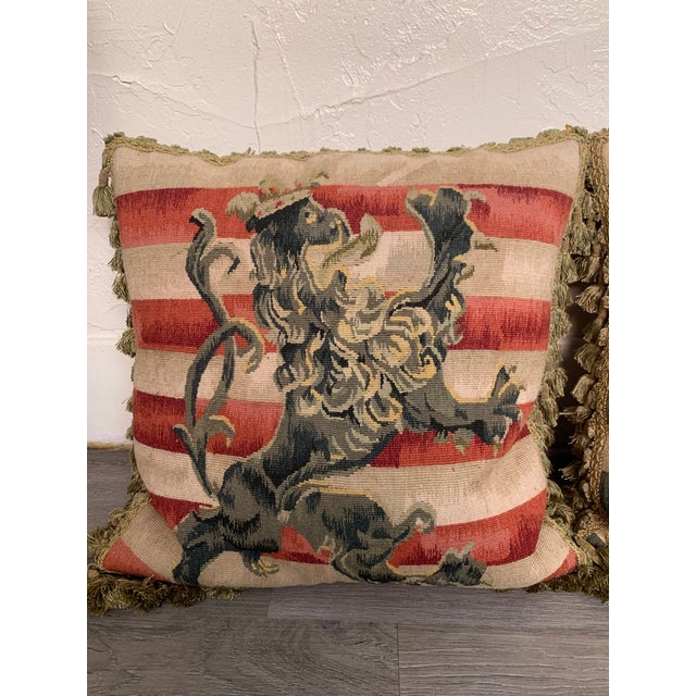 Contemporary Striped Lion Aubusson Throw Pillows - A Pair For Sale - Image 4 of 9