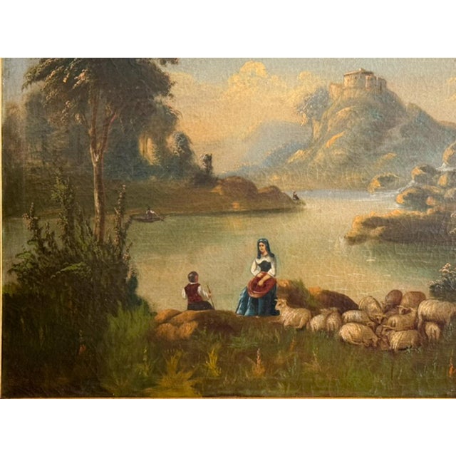 Gold French Artist, Romanticist Lake Scene, 19th Century, Oil on Canvas For Sale - Image 8 of 12