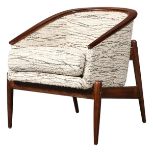 Mid-Century Modernist Tub Back Club Chair W/ Walnut Tapered Sculptural Supports