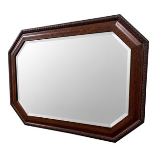 Antique English Jacobean Mirror Framed Beveled Octagonal Oak c.1930s For Sale