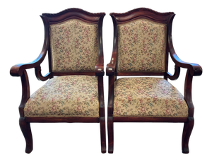 Pair of French Provincial Mahogany Armchairs With Floral Upholstery