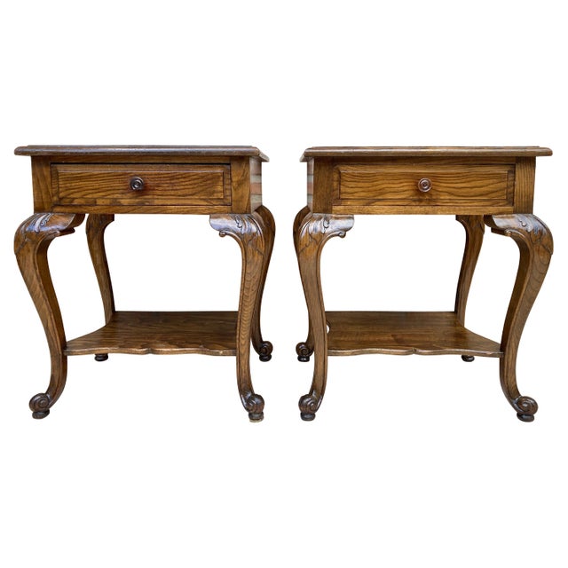 French Louis XV Style Walnut Bedside Tables with Drawer and Open Shelf, 1930s, A Pair For Sale - Image 15 of 18