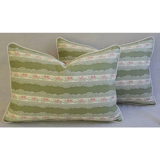 Custom Tailored Scalamandré Floral Lampas Feather/Down Pillows 25" X 18" - Pair For Sale - Image 10 of 11