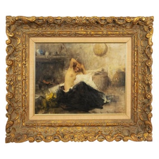 Antique Italian Realism Verismo Oil on Canvas Painting Female Nude Ex-Christie's by Antonio Mancini, 1890 For Sale