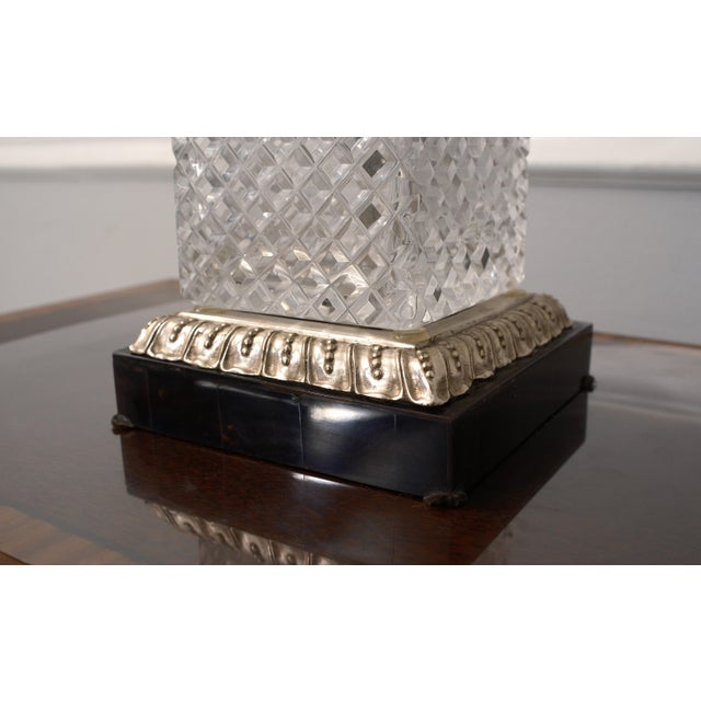 Silver Silverplate Column Lamp W. Crystal on Marble Overlay Base For Sale - Image 8 of 12