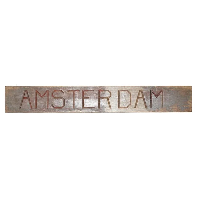 Large Antique Amsterdam Hand Carved Wood Sign in Original Paint For Sale - Image 13 of 13