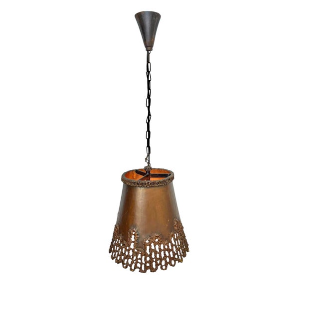 Metal Brutalist Handcrafted Copper Pendant Lamp in Tom Greene, 1960s For Sale - Image 7 of 18