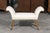 Mid 20th Century English Midcentury Petite Upholstered Bench with Saber Legs and Scrolled Arms For Sale - Image 4 of 6
