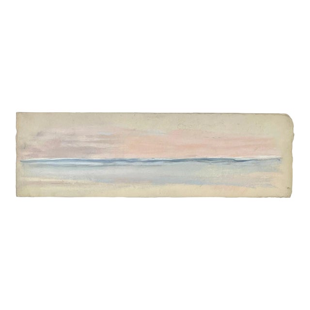 Modern Coastal Original Pastel Unframed Raw Edge Painting, Pink, Blue and Yellow For Sale