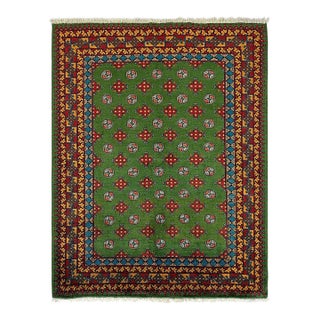 Green Turkmen Mori Gul Wool Area Rug, 5'7" X 7'7" For Sale