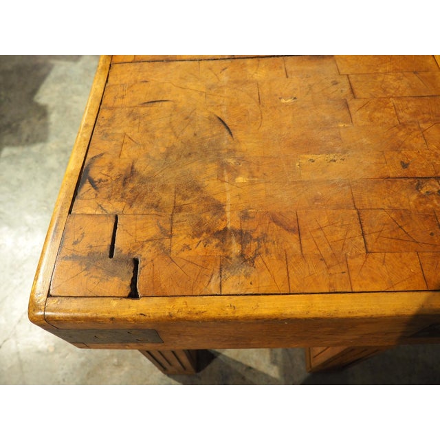 Brown Antique French Double Butcher Block Table With Iron Mounts, Circa 1920s For Sale - Image 8 of 12