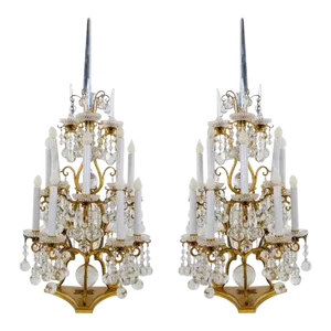 Mid 19th Century European Doré Brass / Rock Crystal Pair Flambeau