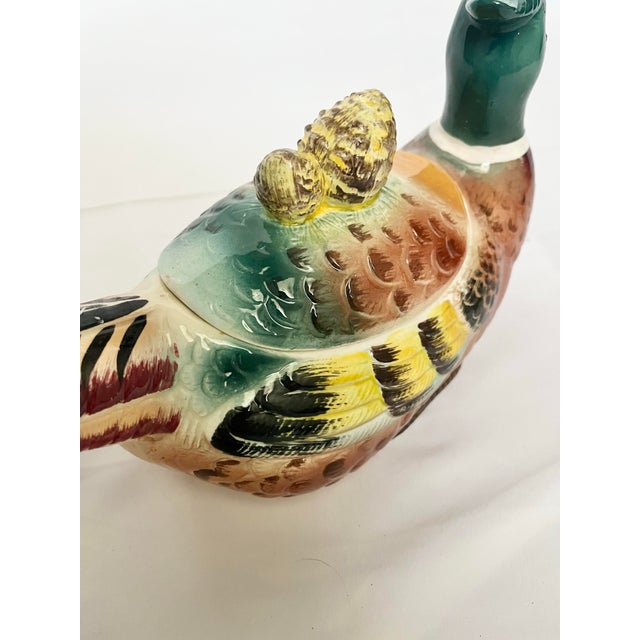 Orange Vintage Hand-Painted Ceramic Pheasant Tureen / Lidded Dish For Sale - Image 8 of 10