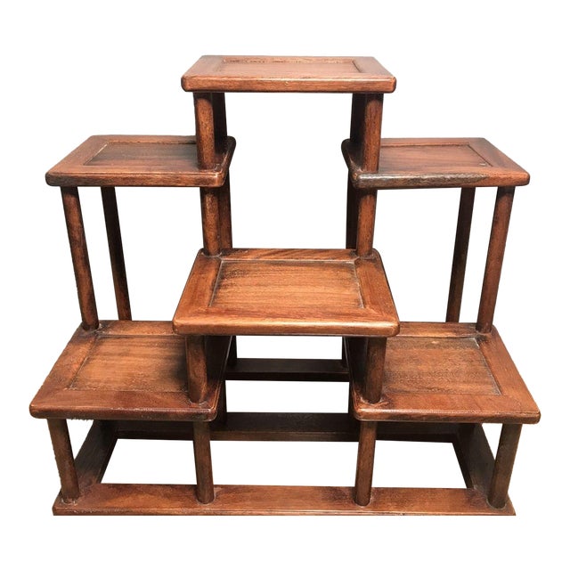Vintage Chinese Huali Rosewood "Staggered" Tabletop Display Stand (Curio Shelf) For Sale