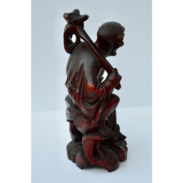 Vintage Chinese Hand Carved Rosewood Figurine of Wise Man For Sale - Image 11 of 13