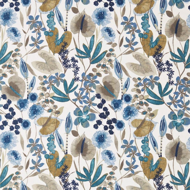Harlequin Nalina Fabric in Indigo/Mustard/Stone - a Sample For Sale