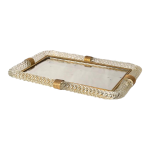 1940s Art Deco Barovier Blown Art Glass Murano Brass Mirrored Tray Vanity Mirror