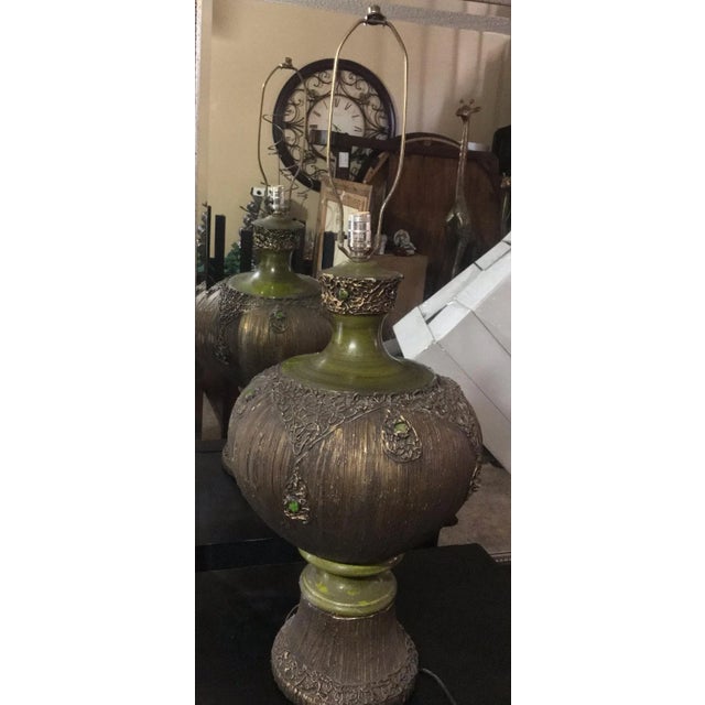 Antique 1910s Honi Chilo Embedded Emeralds Gold, Brown and Green Lamp For Sale - Image 13 of 13