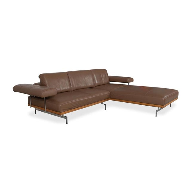 Model 24/7 Corner Sofa and Ottoman in Brown Leather, Wood and Chrome from Joop, Set of 2 For Sale - Image 6 of 18