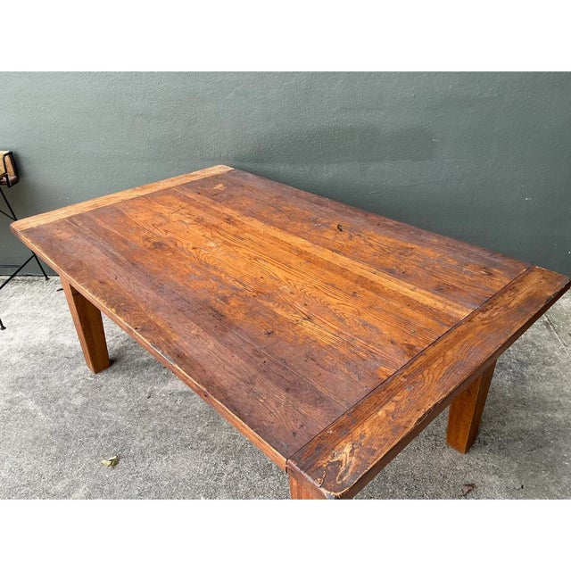Vintage Solid Wood Farmhouse Table For Sale In West Palm - Image 6 of 12