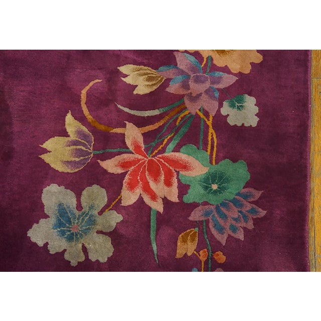Early 20th Century 1920s Purple Mauve Floral Modern Antique Chinese Art Deco Rug 8' 6" X 11' 4" Handknotted Wool Carpet For Sale - Image 5 of 6