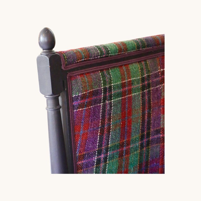 Large Antique Armchair with High Armrests in Tartan Fabric, 1890s For Sale - Image 9 of 13