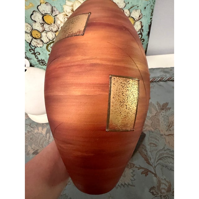 2000 - 2009 Designed Art Glass Vase Hand-Painted, With Raised Metal Browns & Golds Coloring, Abstract Contemporary Design, With Art Nouveau Influence For Sale - Image 5 of 8