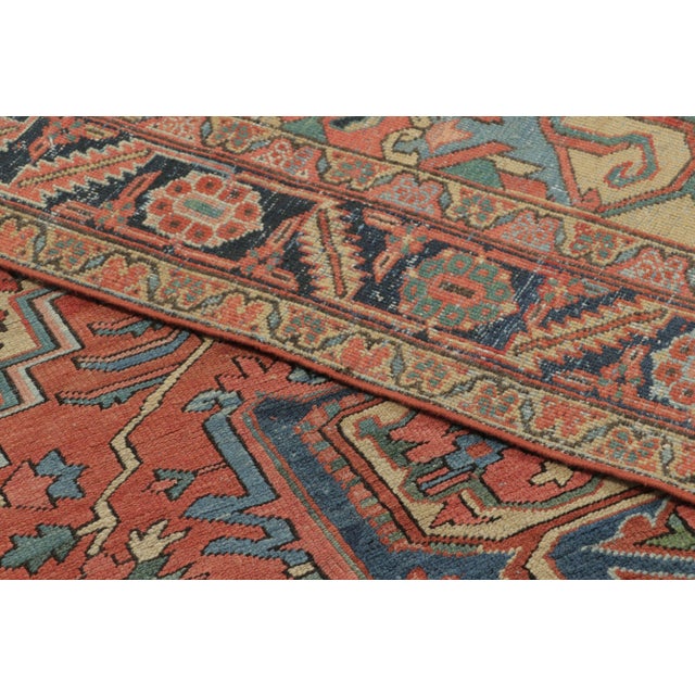 Red Antique Persian Heriz Rug With Geometric Medallion in Red & Blue - Rug & Kilim For Sale - Image 8 of 8