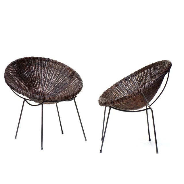 Mid-Century Modern Mid-Century Italian Rattan Armchairs & Table Set, 1950s, Set of 3 For Sale - Image 3 of 11