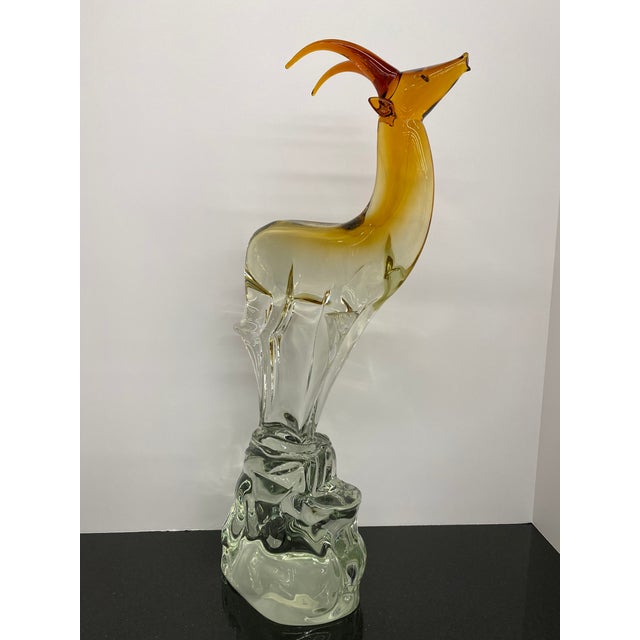 Italian 1950s Salviati Murano Hand Formed Italian Glass Red Amber Antelope For Sale - Image 3 of 12