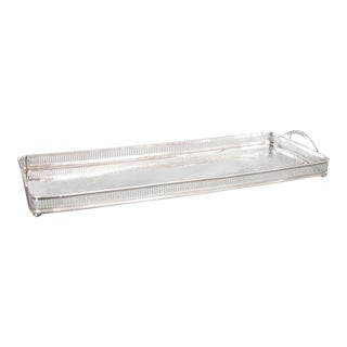 Vintage Large Silver Plate Rectangular Footed Gallery Tray For Sale