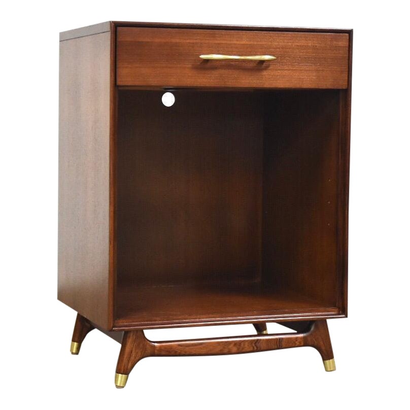 Walnut & Brass Nightstand by Rway Chairish