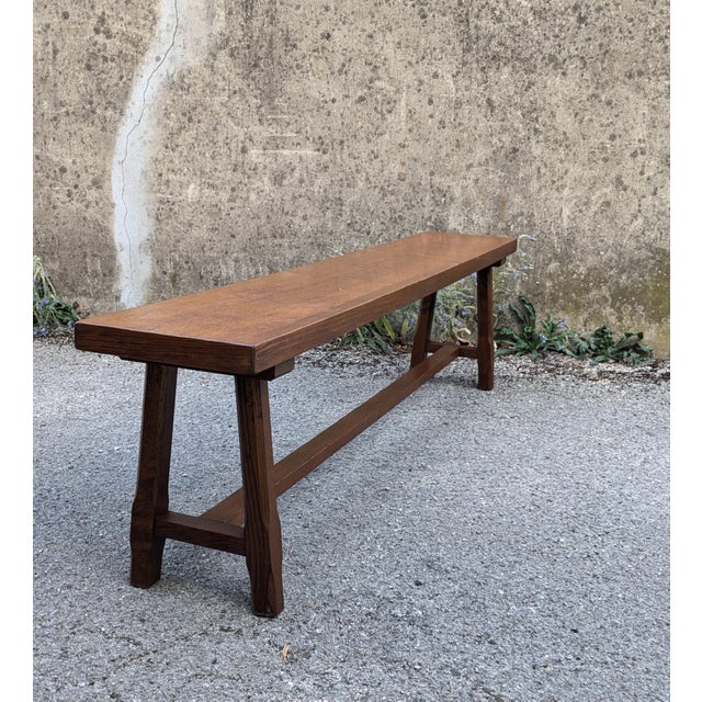 Brown Rustic Oak Bench, France, 1970 For Sale - Image 8 of 14