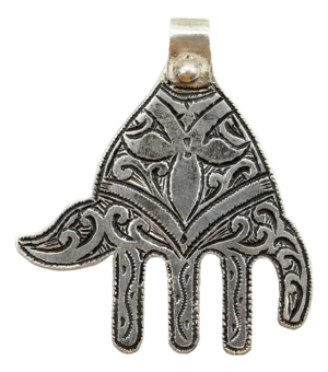 Vintage Berber Hand of Fatima/ Hamsa Sterling Silver Pendant With Abstract Foliate Motif