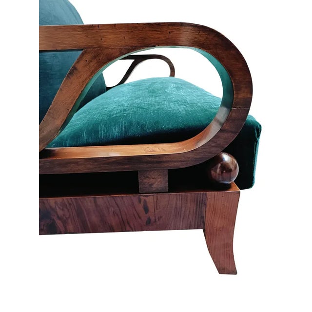 1940s Art Deco Walnut and Green Velour Sofa, Italy, 1940s For Sale - Image 5 of 10