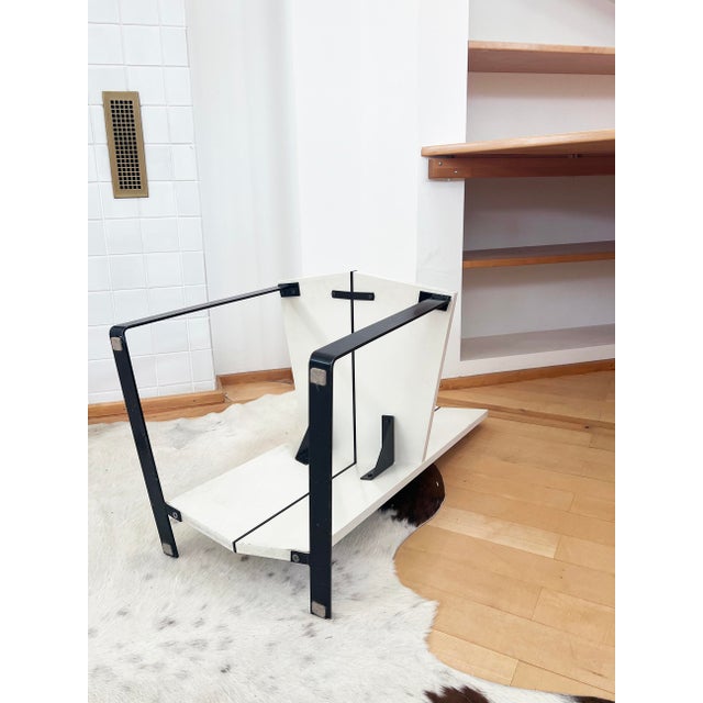 1980s Metal and Wood Sculptural Postmodern Dutch Accent Chair (Pair of 2 Available, Sold Individually) For Sale - Image 9 of 12