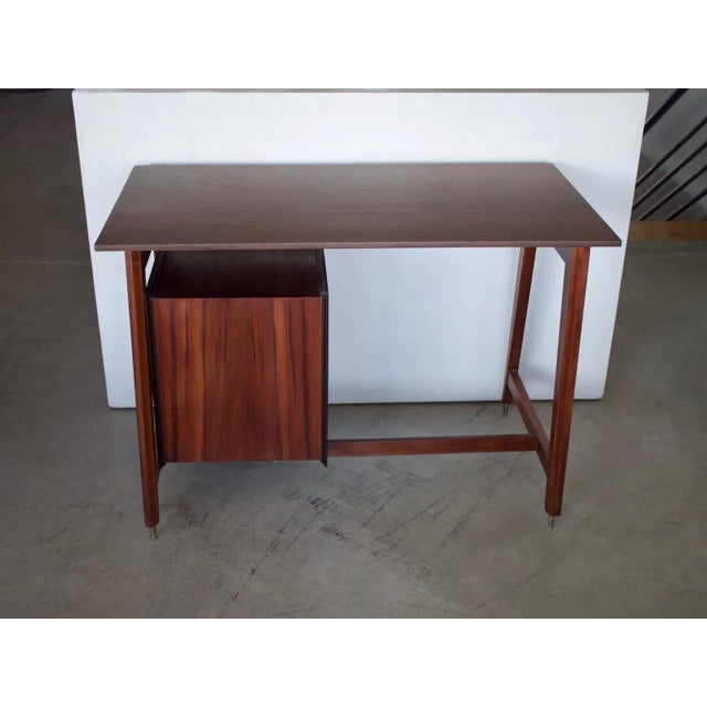 Wood Wooden Writing Desk with Brass Details, 1960s For Sale - Image 7 of 12