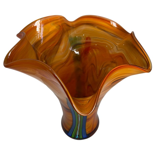 Murano Missoni Style Art Glass Orange Fazoletto Filligrana Vase For Sale In New York - Image 6 of 12
