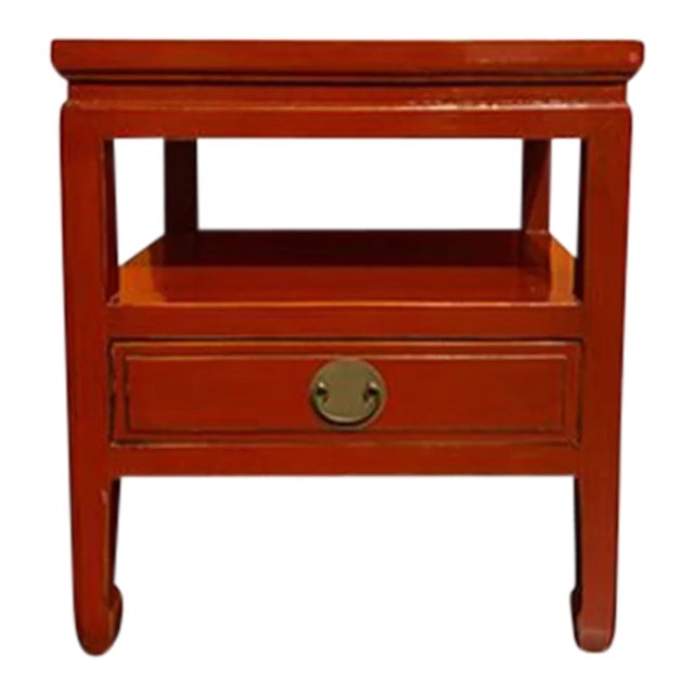 1980s Asian Red Lacquer Nightstand For Sale