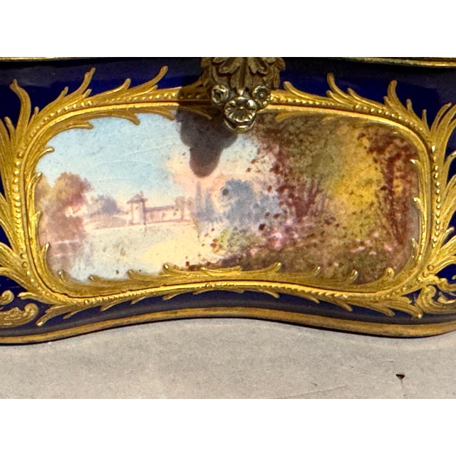 Mid 19th Century 1860s Sevres Rococo Blue Gilt Porcelain Jewelry Box For Sale - Image 5 of 13