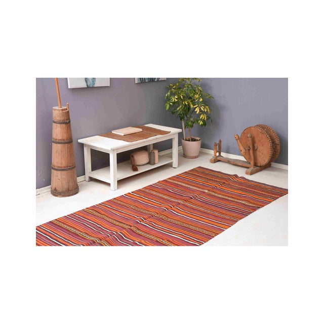Vintage Decorative Striped Kilim Rug - 4`3" X 11`6" For Sale - Image 4 of 6