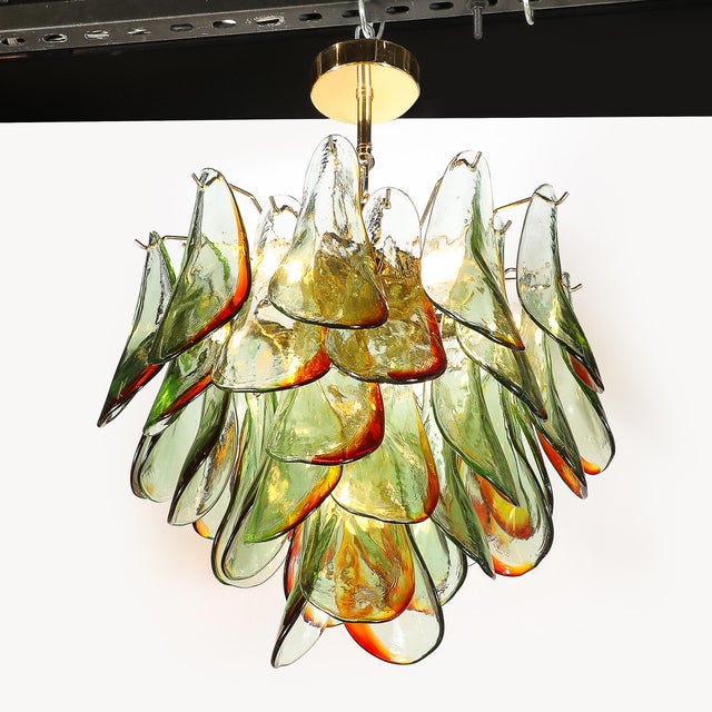 Metal Mid-Century Signed Barbini Hand-Blown Murano Peacock Glass Chandelier For Sale - Image 7 of 15