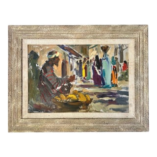 Mid-Century Modern "Samarkand Market" by Irina Getmanskaya, Signed 1961 ‚Äì Colorful Central Asian B For Sale