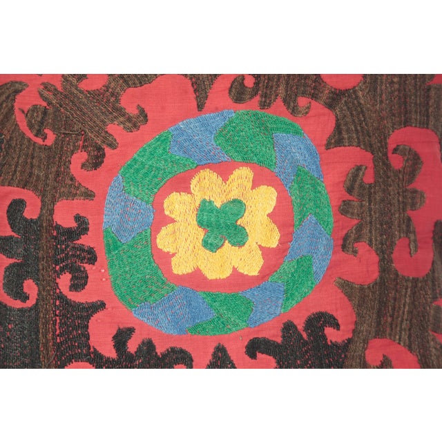 Textile 1970s Vintage Multi Color Suzani Pillow Cover -19''x17'' Inches For Sale - Image 7 of 8