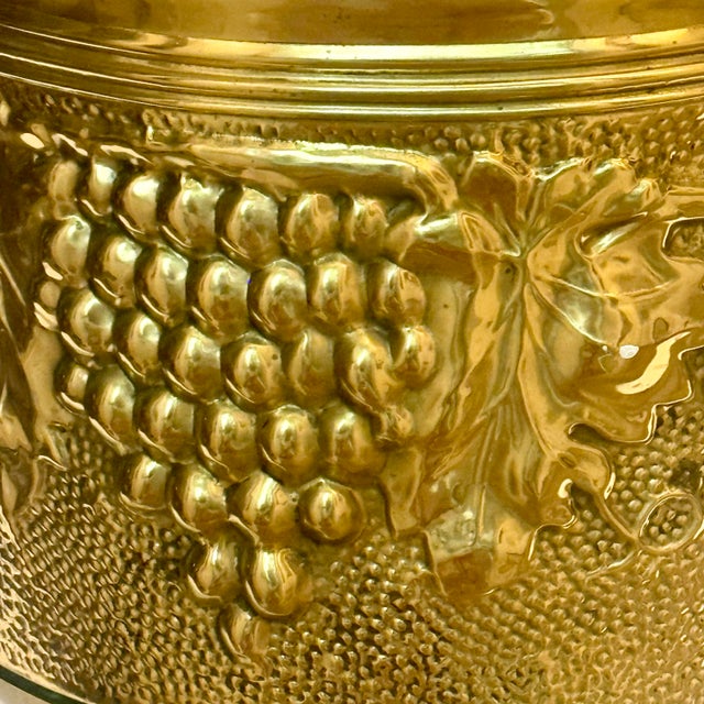 Metal Monumental Vintage English Brass Repoussé Jardinière For Sale - Image 7 of 12