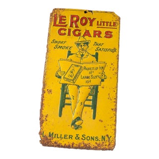 Antique Leroy Little Cigars Embossed Tin Sign For Sale